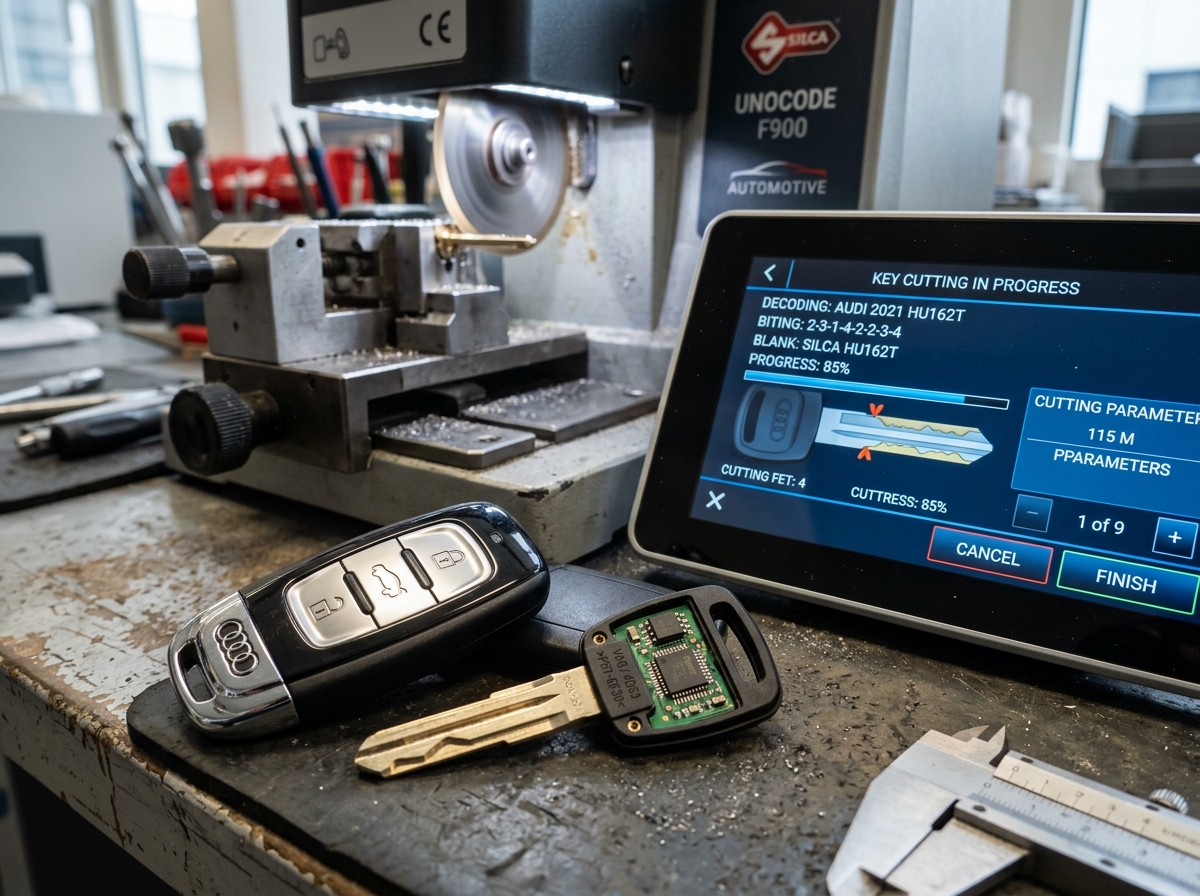 Frezare chei auto CNC și programare cip transponder
